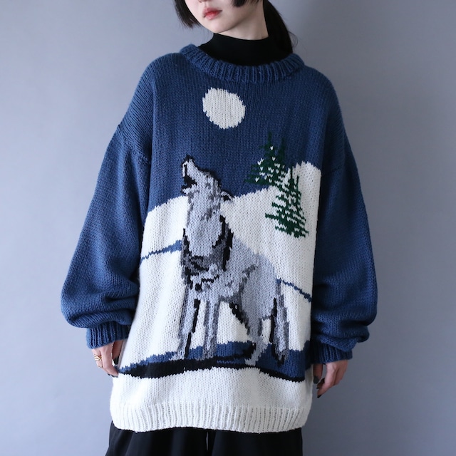 "刺繍" birds design over silhouette cotton knit sweater