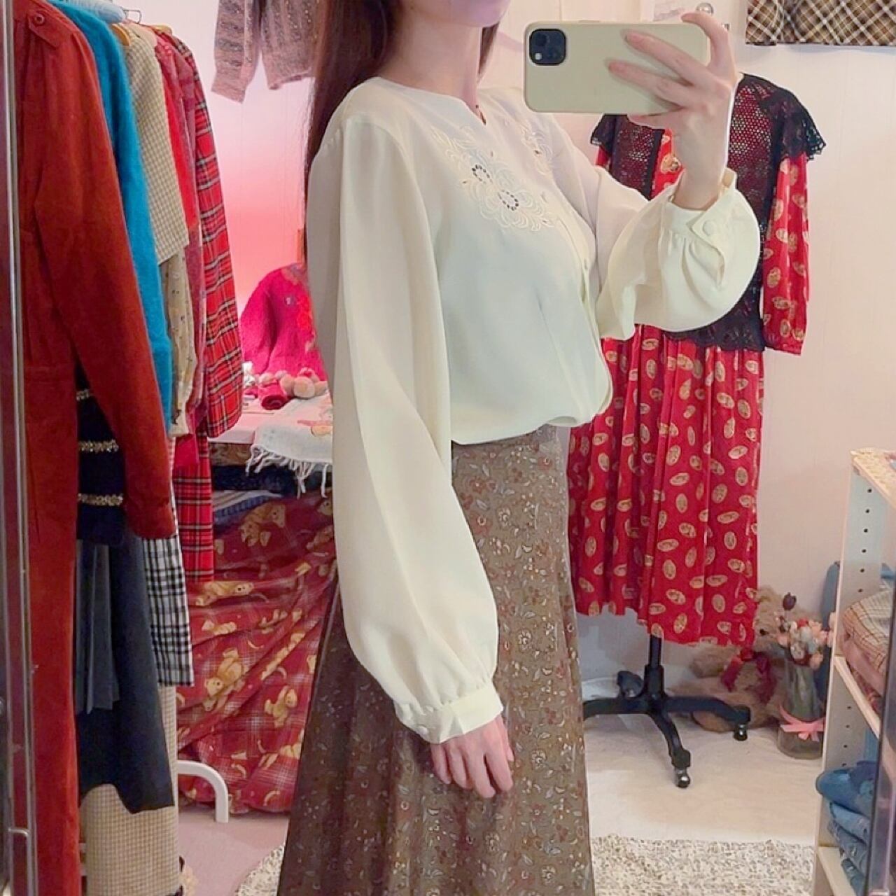 ribbon botanical embroidery blouse