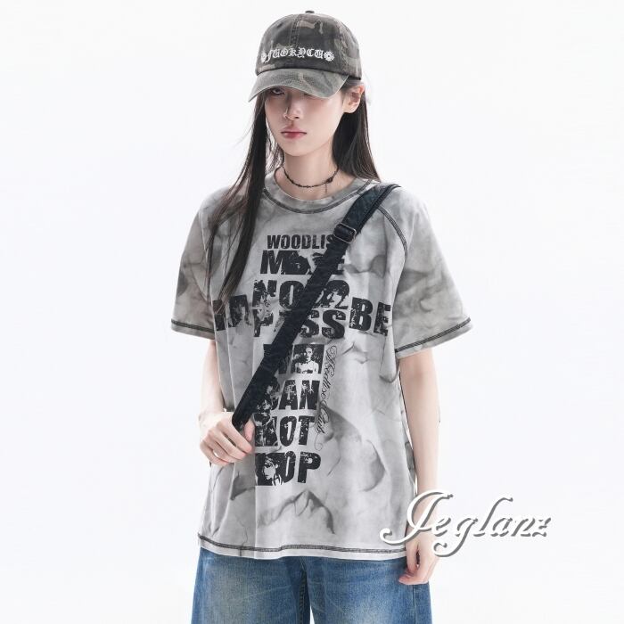 3色 フェード 英字 プリント ロゴ Tシャツ ユニセックス ♪(MC739)β