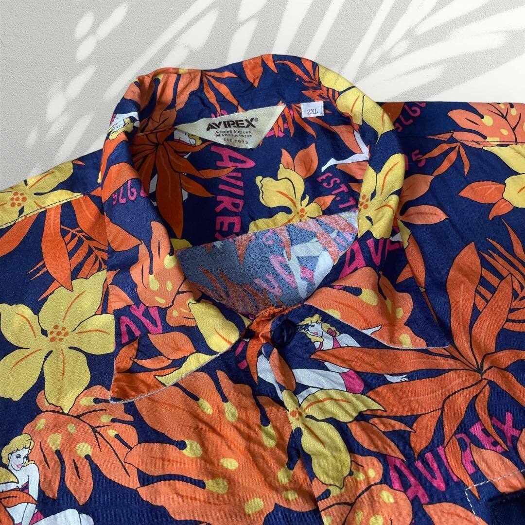 夏・お店屋さん 美品 AVIREX アヴィレックス レーヨン 花柄 アロハ