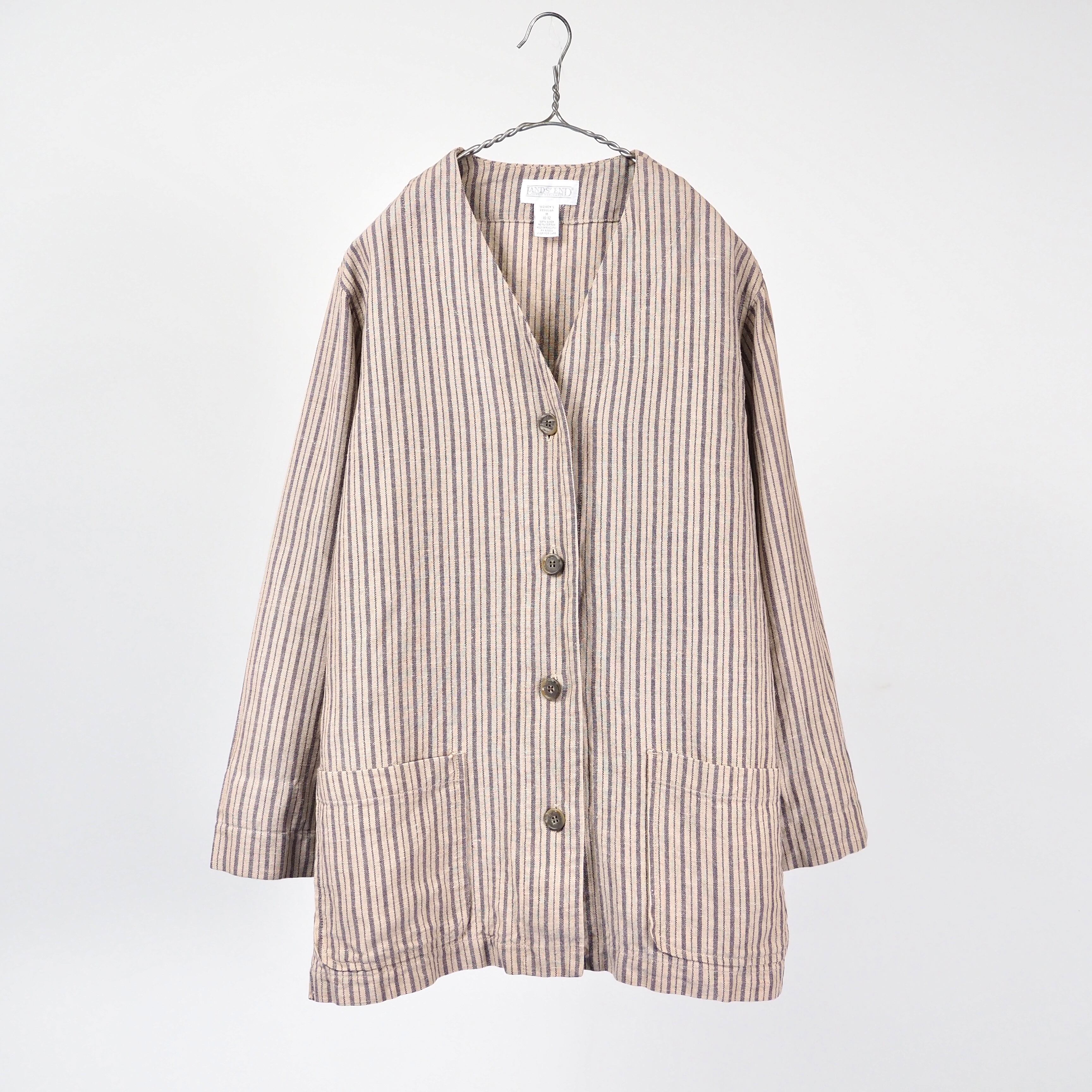 LANDS'END linen/cotton collarless jacket M