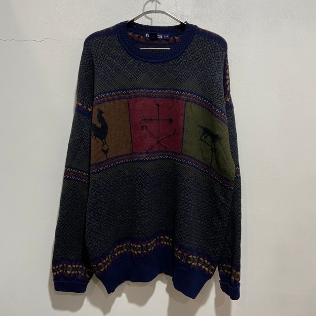 『送料無料』nautica 90s ノーティカ　ジャガードニット　鳥柄　犬　セーター　L