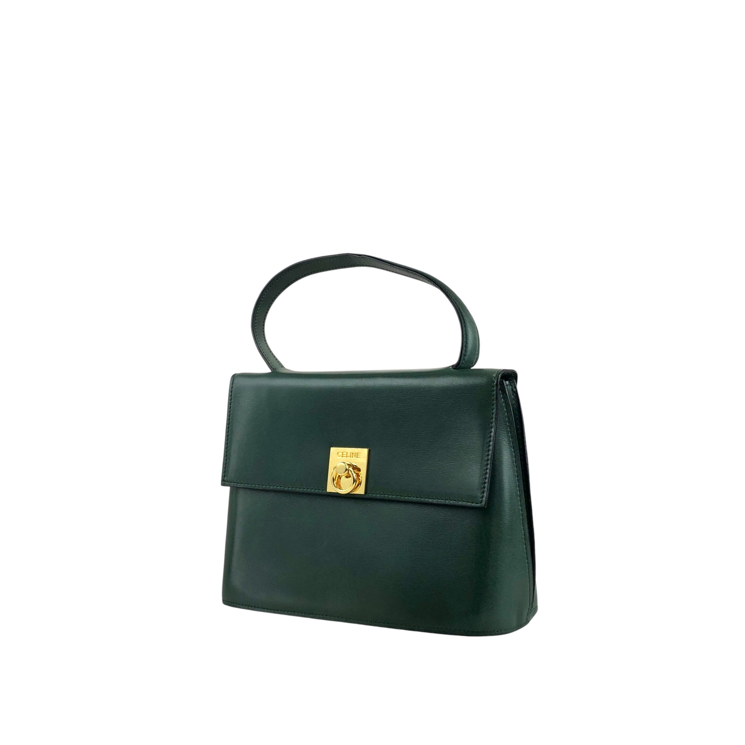 CELINE セリーヌ ハンドバッグ ダークグリーン ガンチーニ レザー
