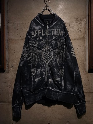 【Caka】"Affliction" Gothic Print Zip Up Sweat Jacket