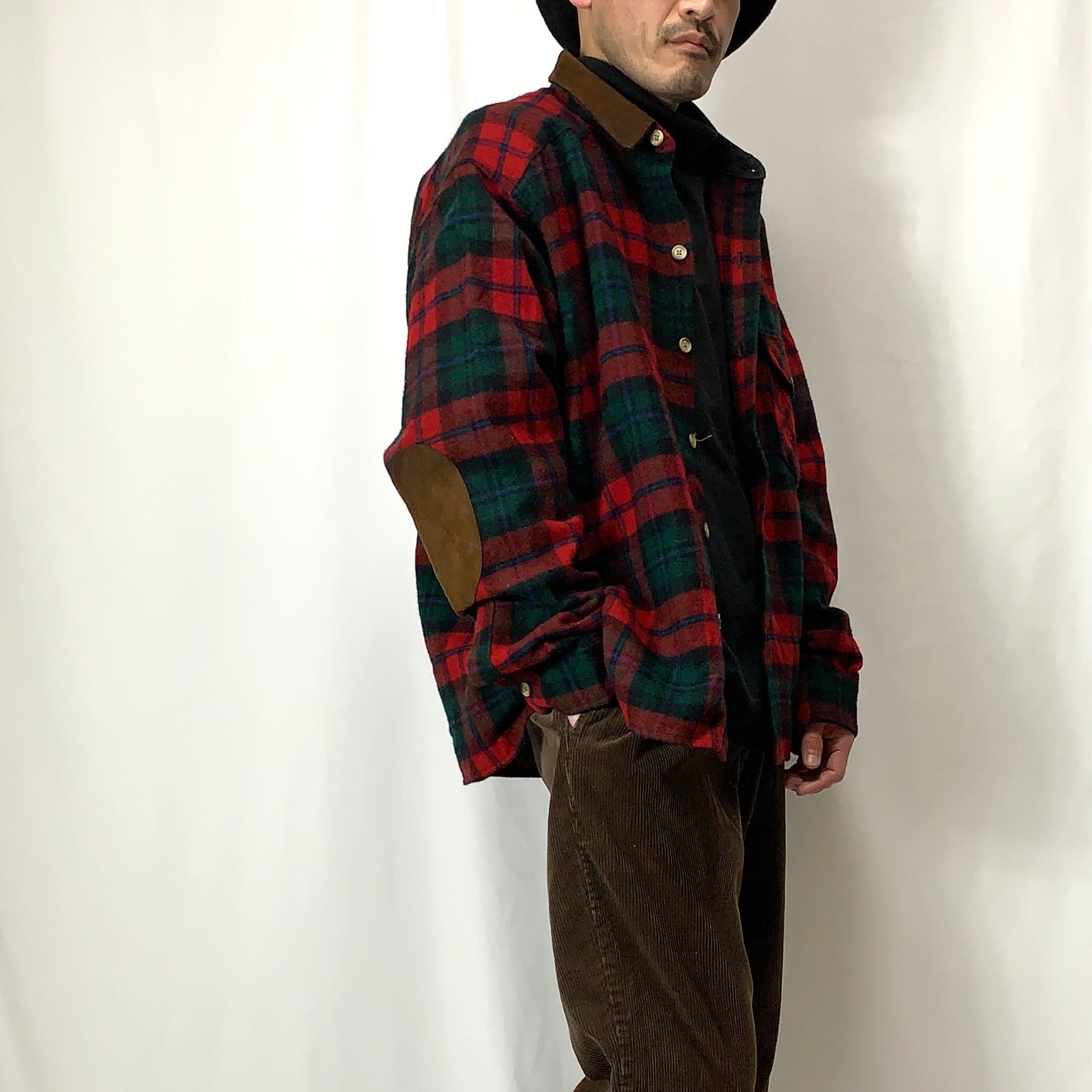 vintage old 80s Woolrich Leather Switching Wool Check Shirt ウール