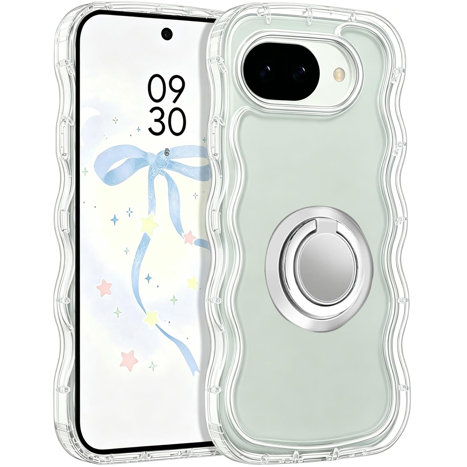 Cobenga Google Pixel 10a 用 ケース リング付き クリア TPU ウェーブ かわいい おしゃれ 韓国風 人気 レンズ保護