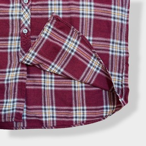 【retro fit】コットン フランネルシャツ ネルシャツ 長袖 チェック柄 カジュアルシャツ XL ビッグサイズ バーガンディ US古着