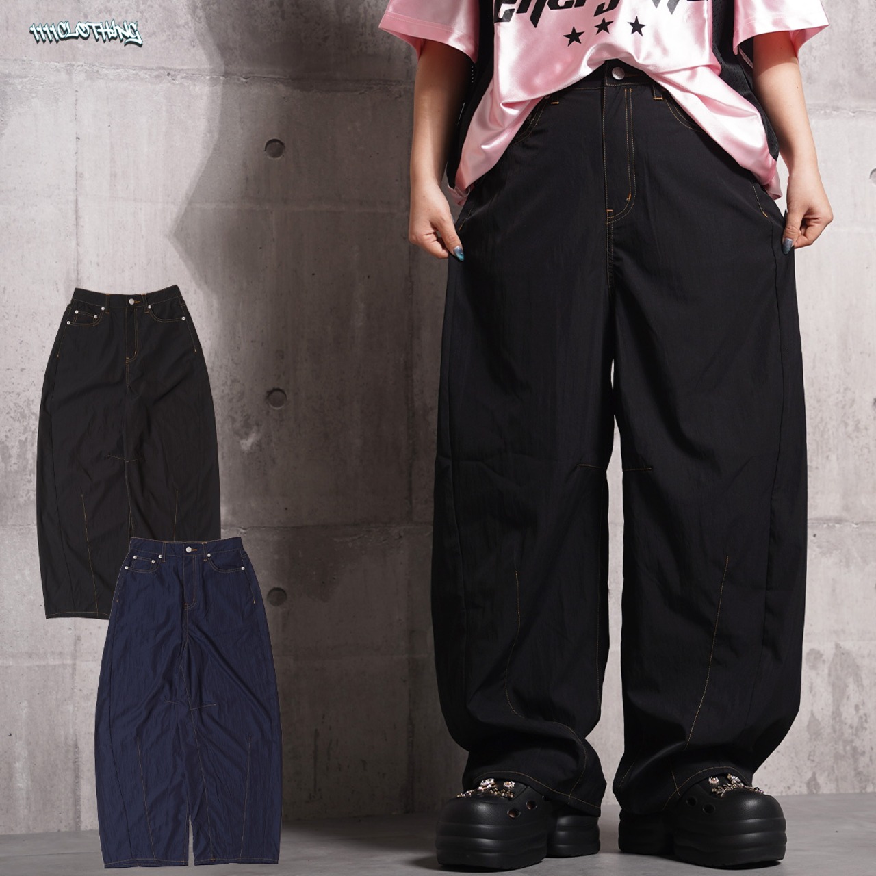 ◆ナイロンワッシャー バレルレッグパンツ◆tr-2700523