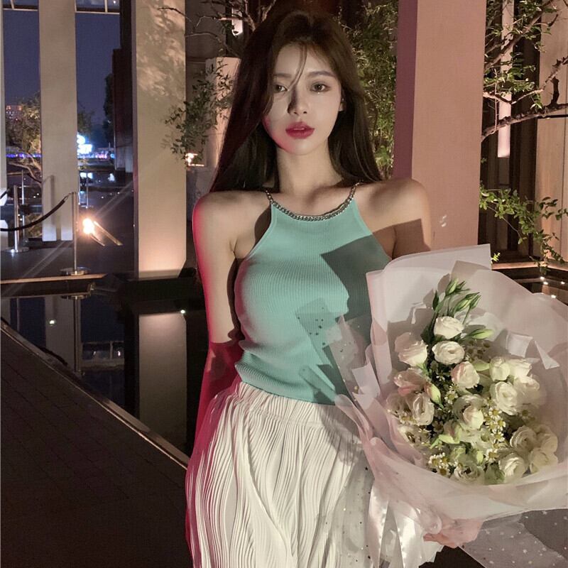 チェーン ホルターサマーレッドショートジャケット ストリート 夏物 ピュア ガールズファッション5118794632