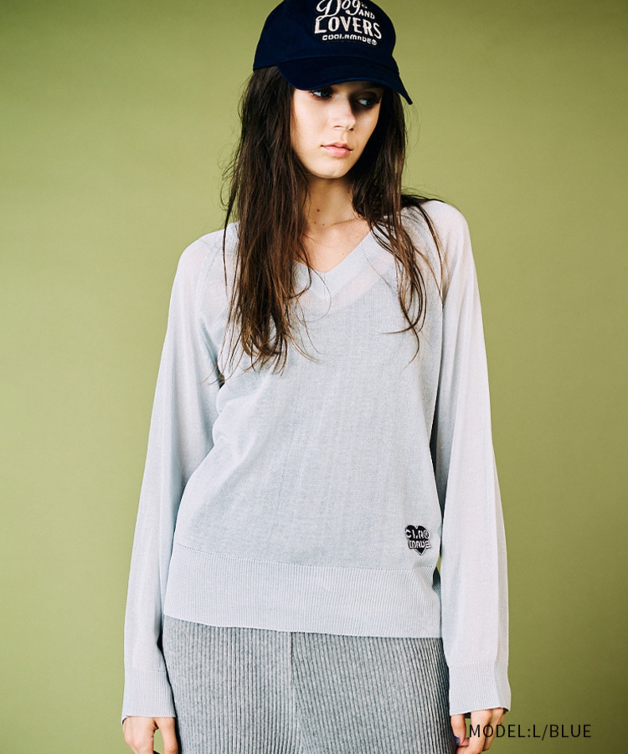 ロゴVネックシアーニットTOPS (L/BLUE)　CQ-49014
