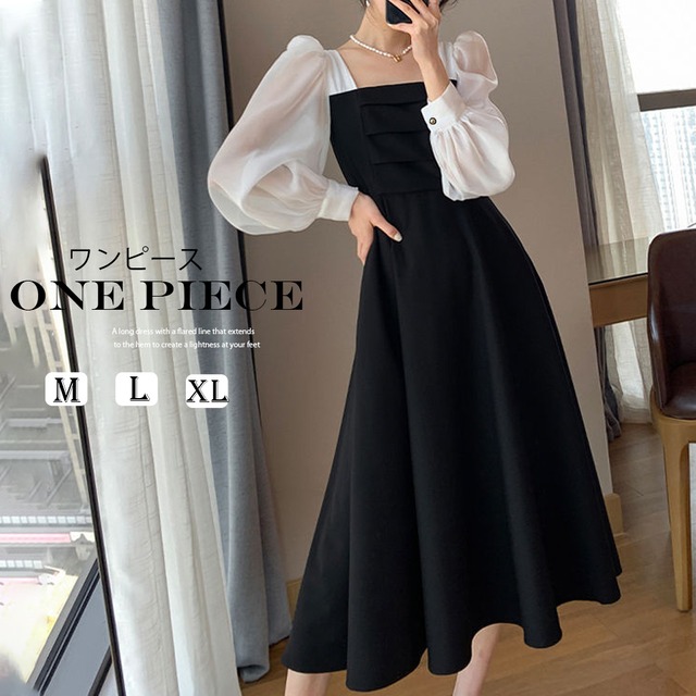 シフォンスリーブワンピース長袖ワンピ