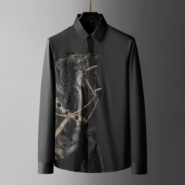 ホースプリント　ビジューシャツ　2カラー　LB0295