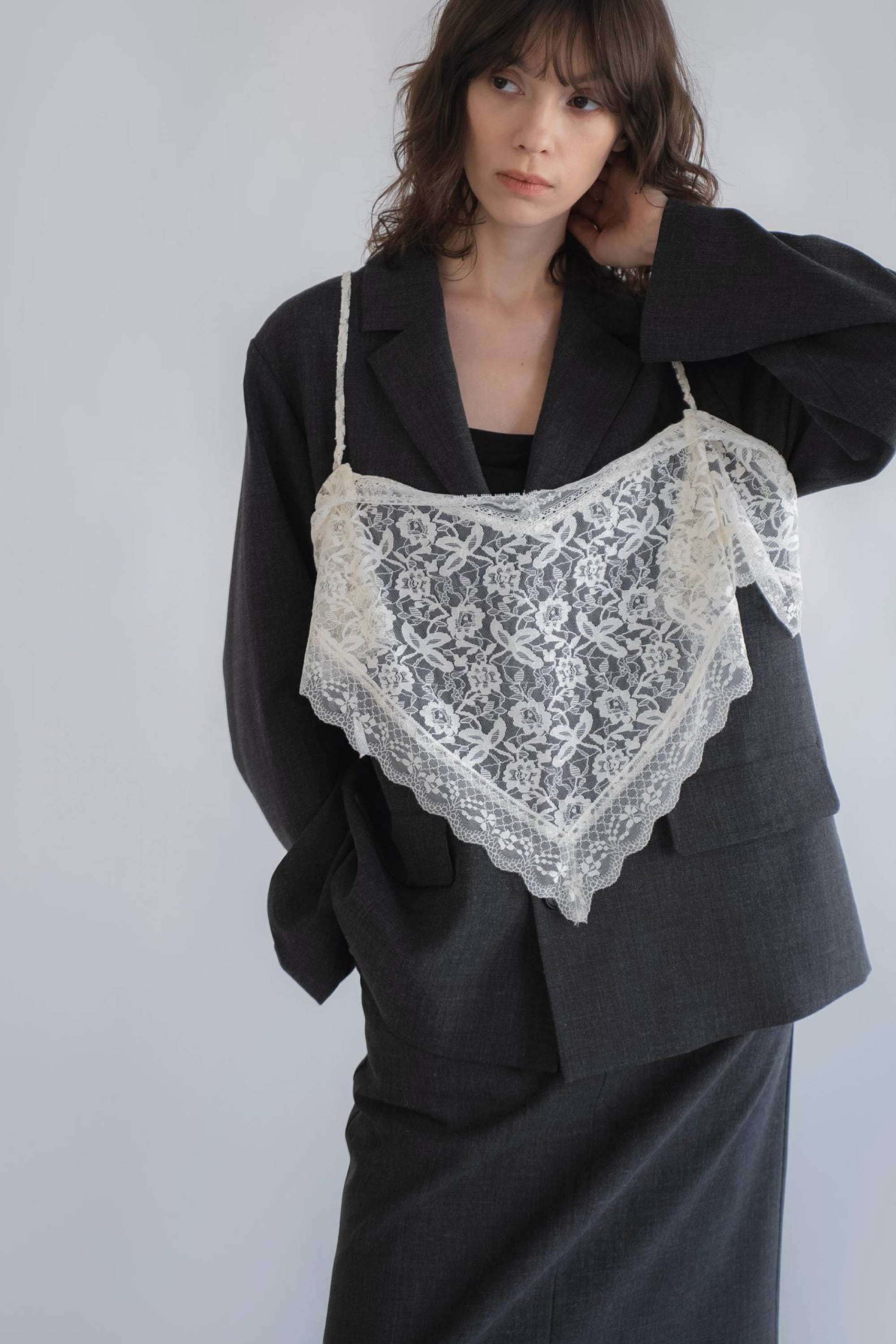 ショール WILLFULLY Arrangement Lace Shawl Oversize JK アレンジメントレース