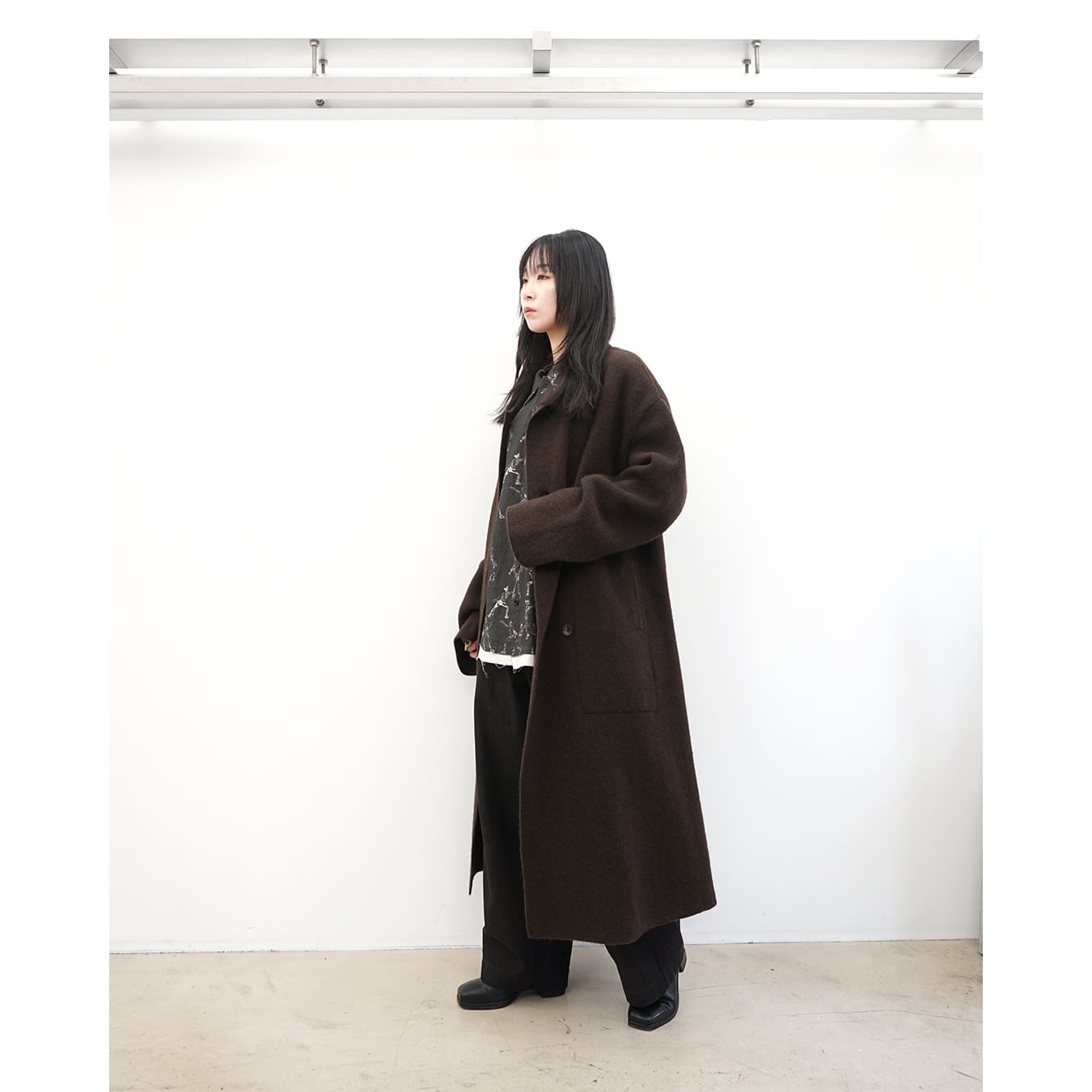 Nomàt] (ノマット) N-C-02 YAK Double Breasted Knit Coat (Dark Brown