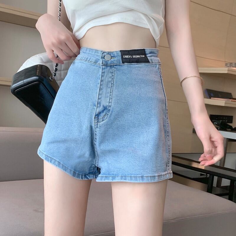 ショートジーンズ サマーレッドハイウェストウェストルーズパンツ レディース 夏物 ハンチェンe29102018844