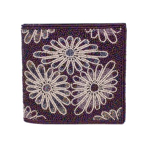 ビーズ刺繍二つ折り財布（#052 紫 菊菱柄）