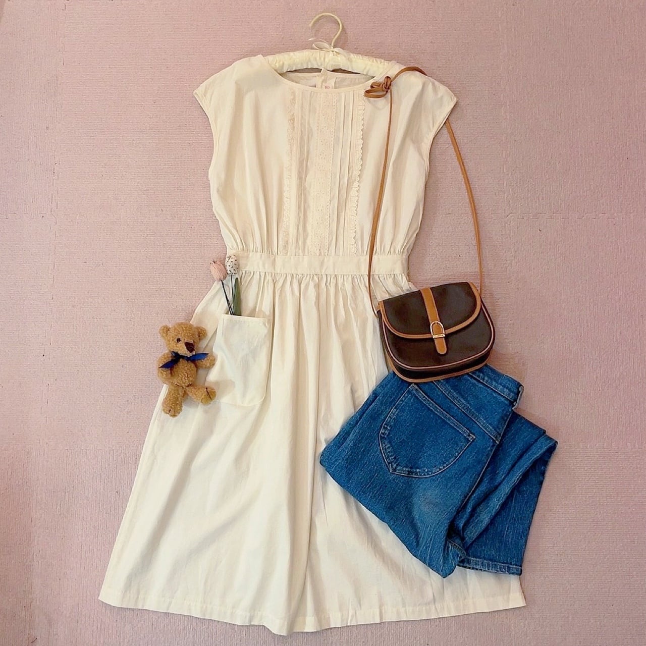 cotton lace back button one-piece