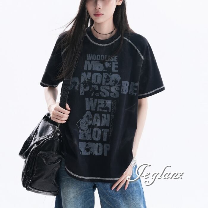 3色 フェード 英字 プリント ロゴ 半袖 Tシャツ ユニセックス ♪ (MC649)ρ