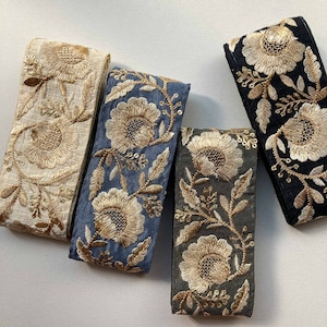 格子扇ゴールドお花刺繍リボン(1mカット)