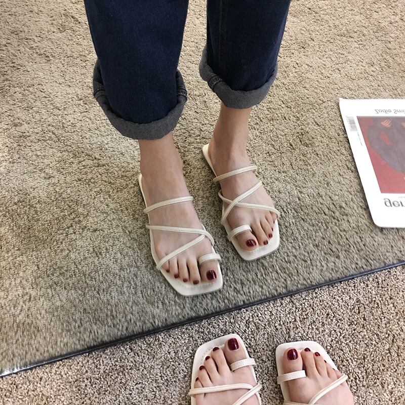 サンダルとスリッパレディースアウターウェア2020 Ins Summer Set Toe Whiteカジュアルソフトボトムビーチサンダル フェイクシューズ84138511956