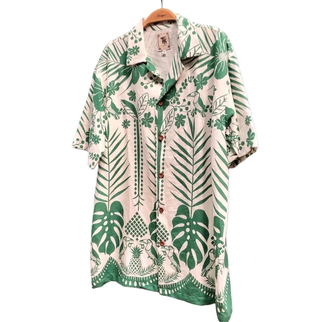 リネン 半袖シャツ『 トロピカル 緑』 - Iinen S/S Shirt『Tropical