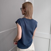 リネンライクフレンチスリーブtops/ブルー