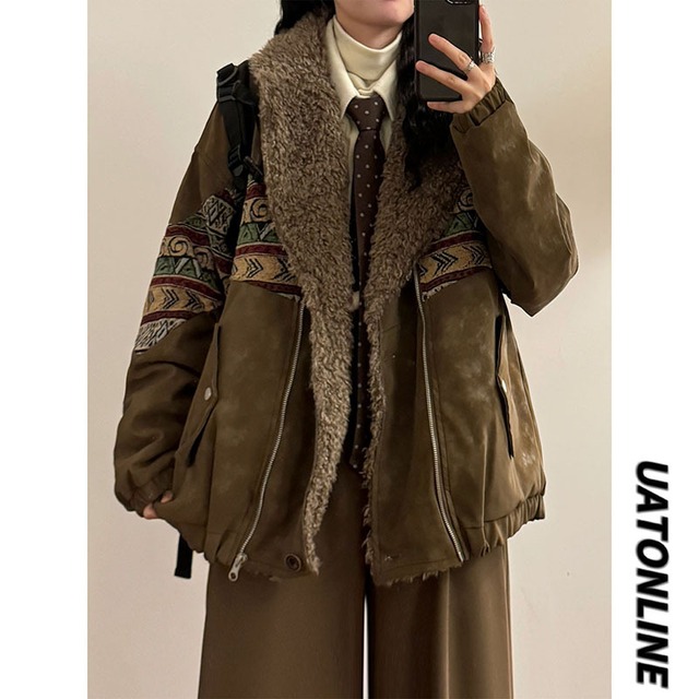 【UATONLINEシリーズ】★冬用コート★ アウター 綿入れコート 男女兼用 メンズ 厚て 暖か エスニック風 切り替え