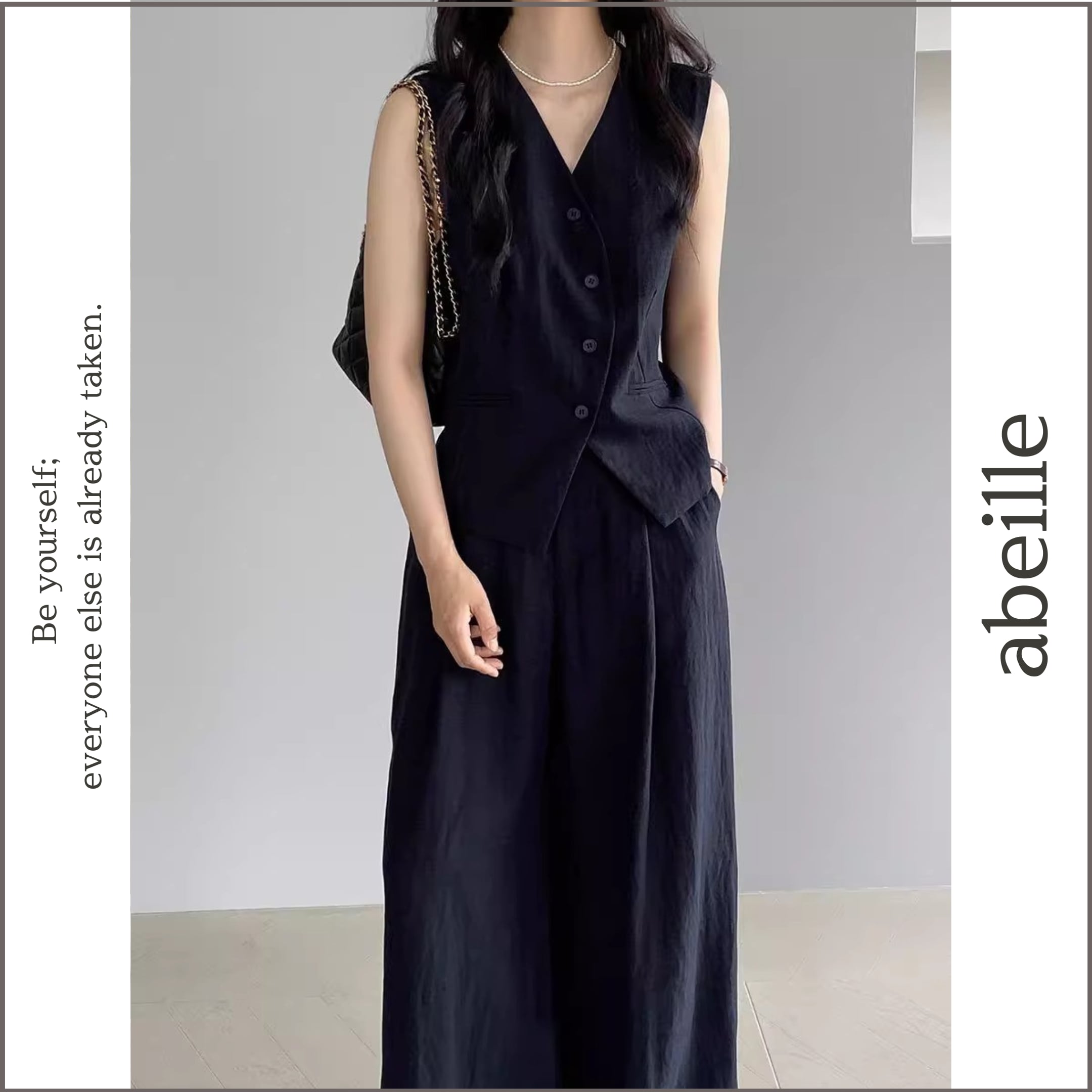 送料無料 アンサンブル パンツ ワイドスリーブ 1247 sleeveless top & wide pants set 13723 | abeille