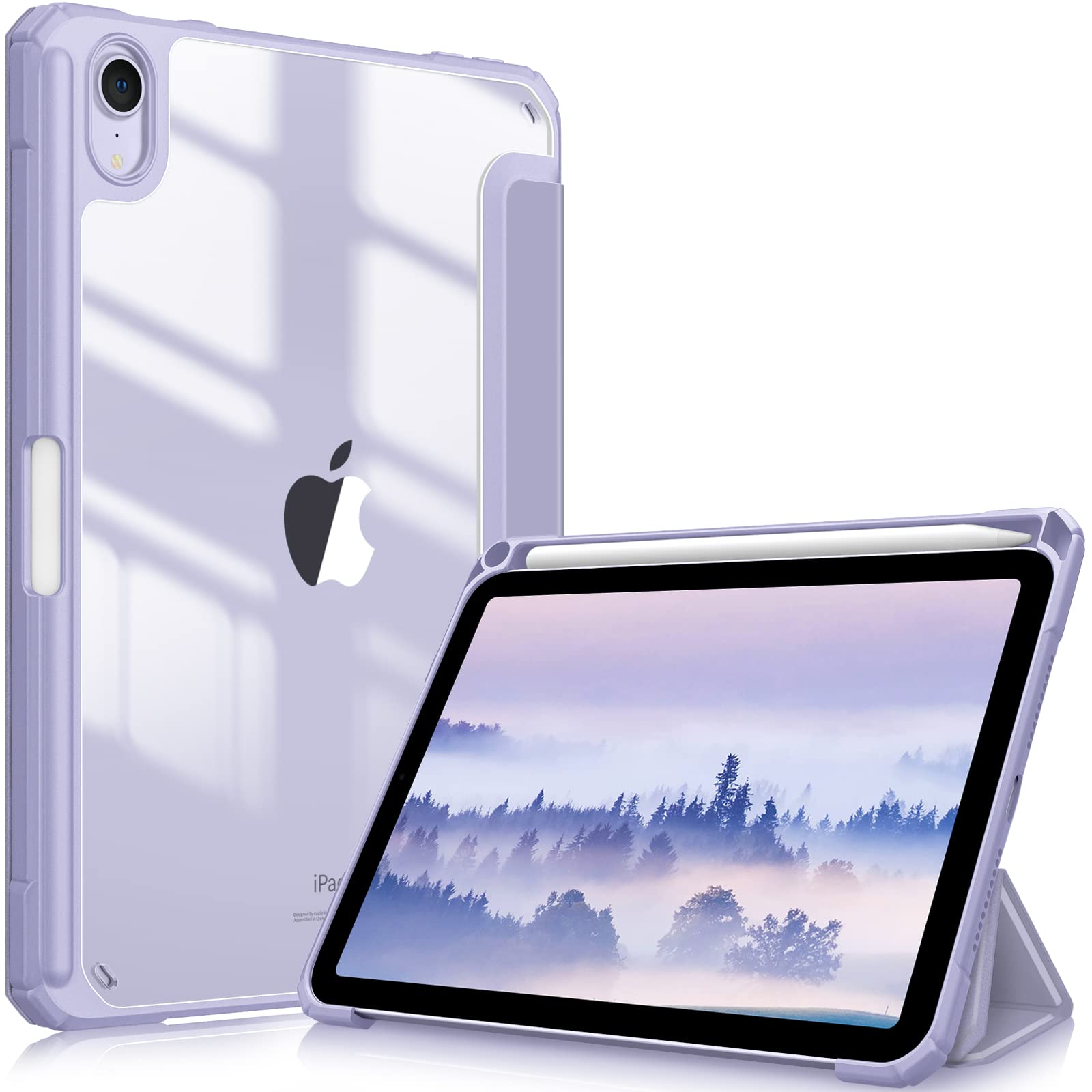 Fintie iPad Mini 7(A17 Pro 2024)/Mini 6用ケース 2021 8.3インチ透明バックカバー(ライラックパープル)