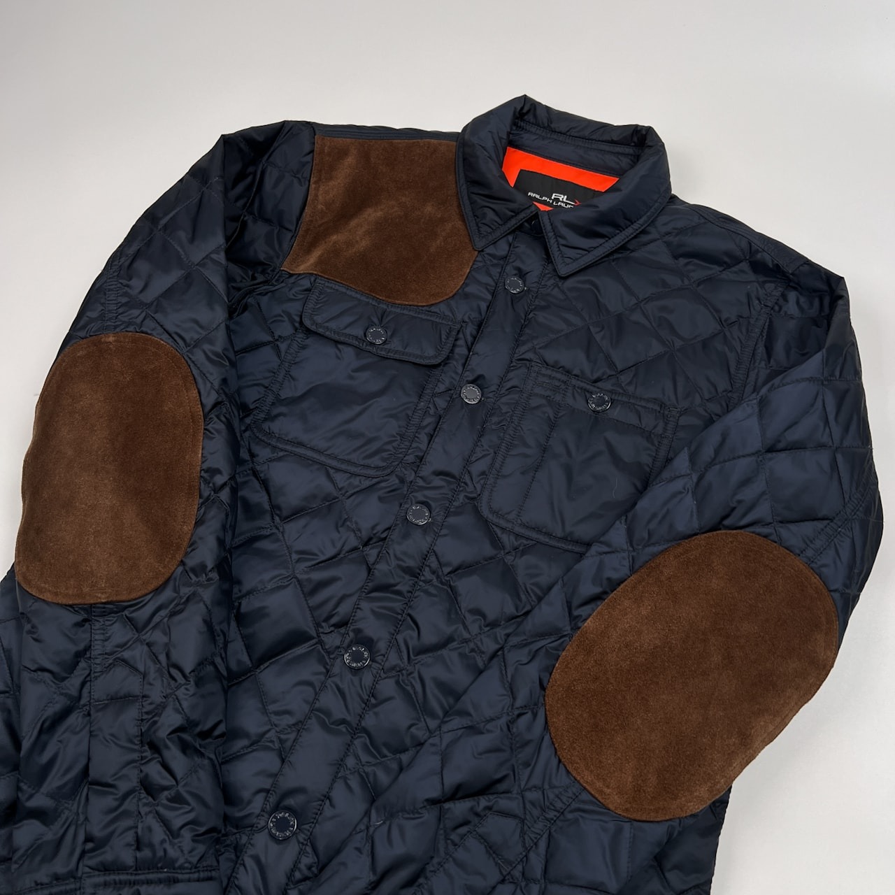 RLX RALPH LAUREN ラルフローレン レザーパッチ付き ダウン キルティングジャケット サイズ S(170/92A) /ネイビー/メンズ