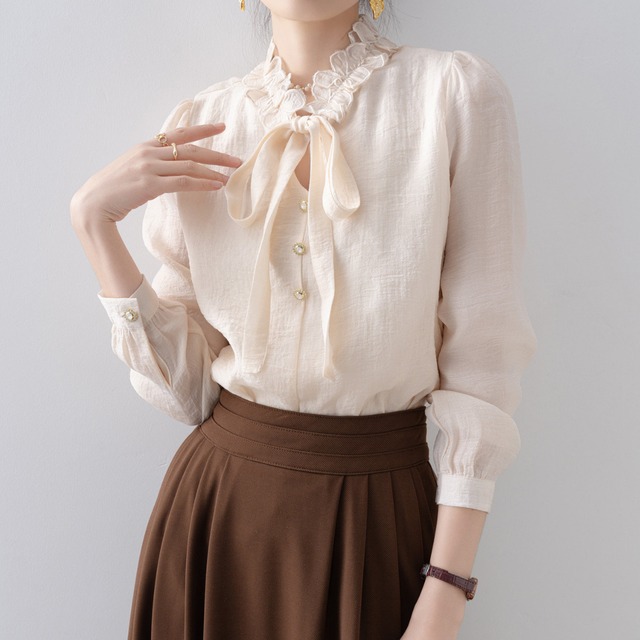 フリルカラーリボンタイブラウス Me1746