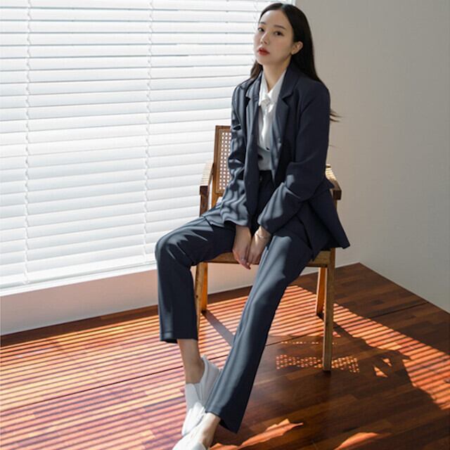 セットアップ レディース スーツ フォーマル リクルート 仕事着 オフィス スリム ハンサム こなれ感 おしゃれ シンプル ベーシック ジャケット パンツ ブラック サイズ展開豊富 春秋 XS/S/M/L/XL/2XL/3XL
