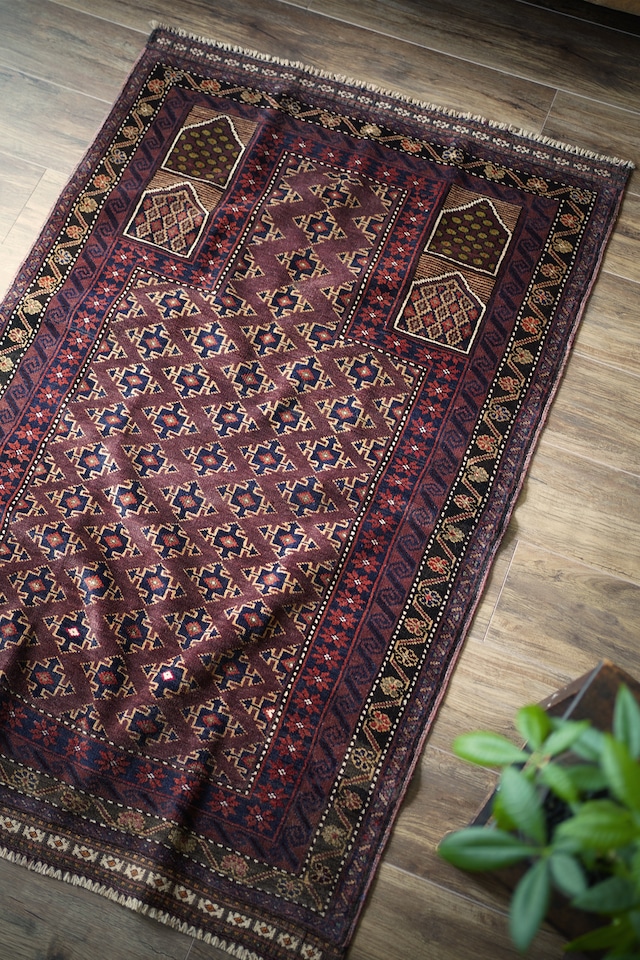 【577】Vintage Afghan Maliki family Baluch rug 1960's