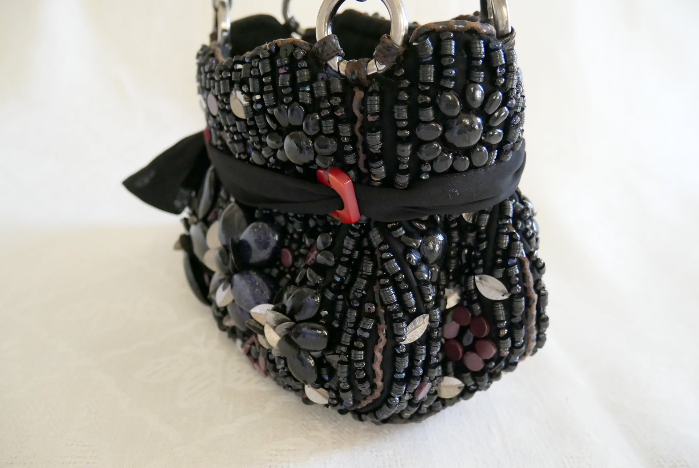 Jamin Puech Paris】黒フローラルモチーフビーズ飾り ハンドバッグ