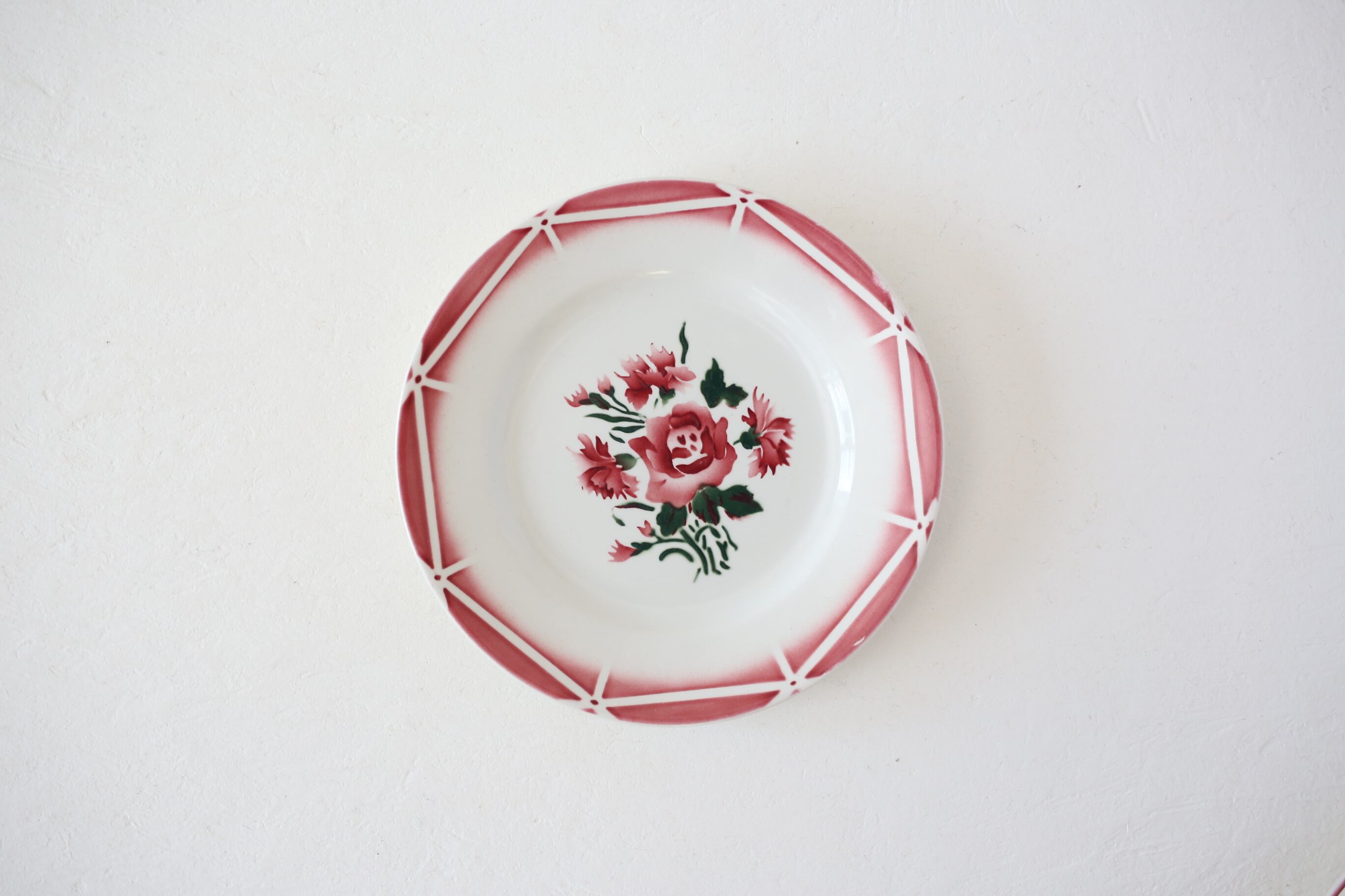 フランス アンティーク ヴィンテージ Sarreguemines ディゴワン サルグミンヌ 「ローズ×カーネーション」 デザートプレート N-04810b