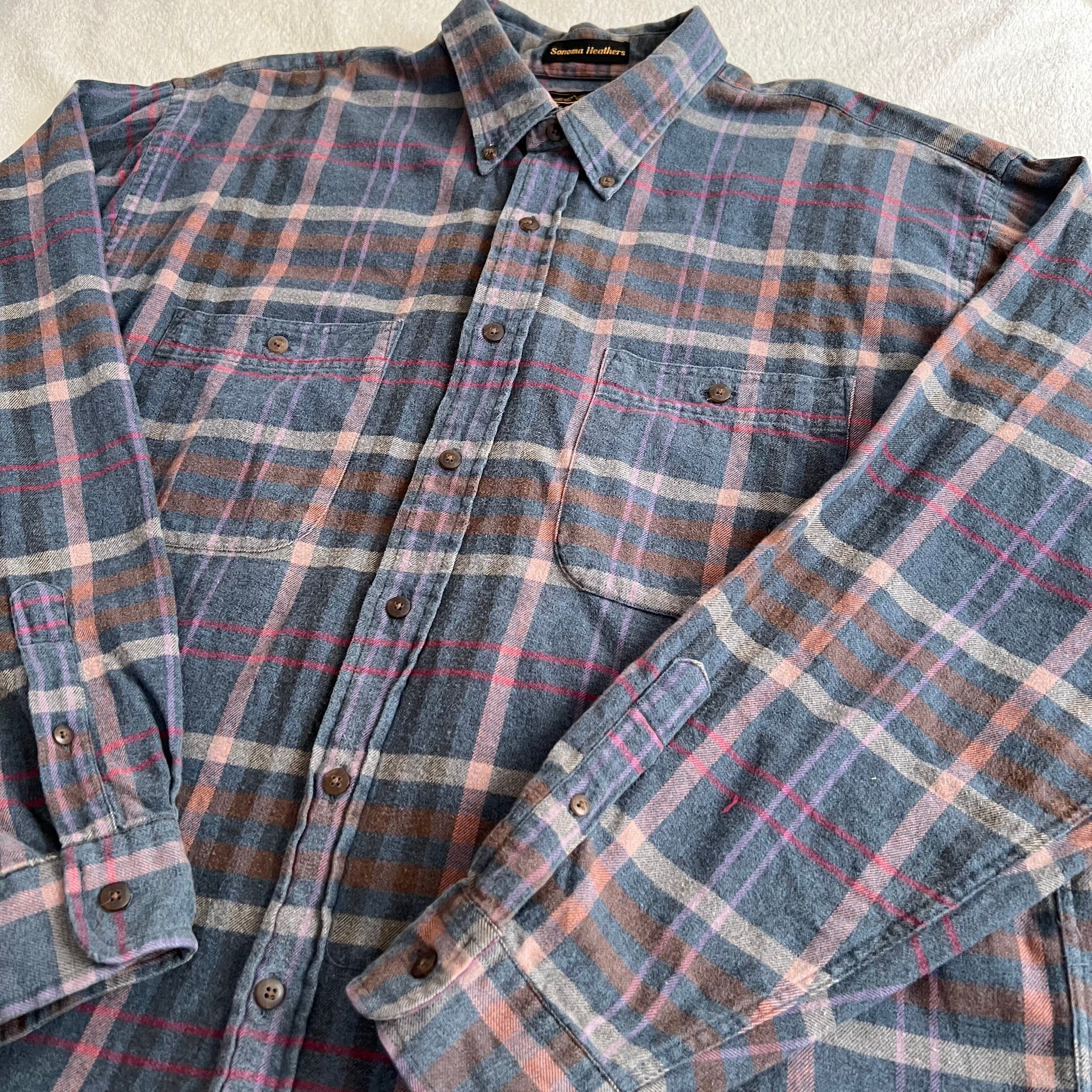 80~90年代 エディーバウアー Eddie Bauer 黒タグ 長袖 ボタンダウンチェックシャツ メンズXL ヴィンテージ /eaa356365