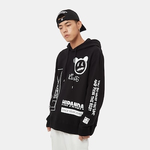 送料無料【HIPANDA ハイパンダ】メンズ フーディー スウェット MEN'S GRAFFITI PRINT HOODIE SWEAT SHIRT / BLACK