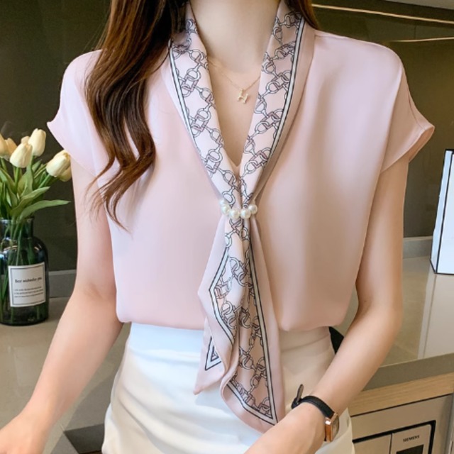 ノースリーブVネックシャツｗithスカーフタイ（2color） A1035