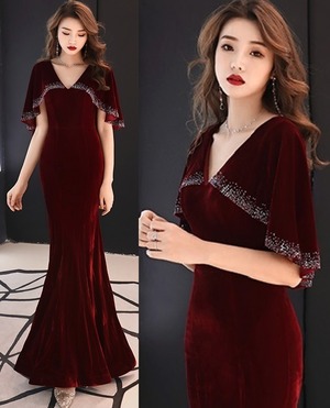 ★送料無料★9号(M)☆胸元ビジュ－飾りマーメイドロングドレス(OPN3677)