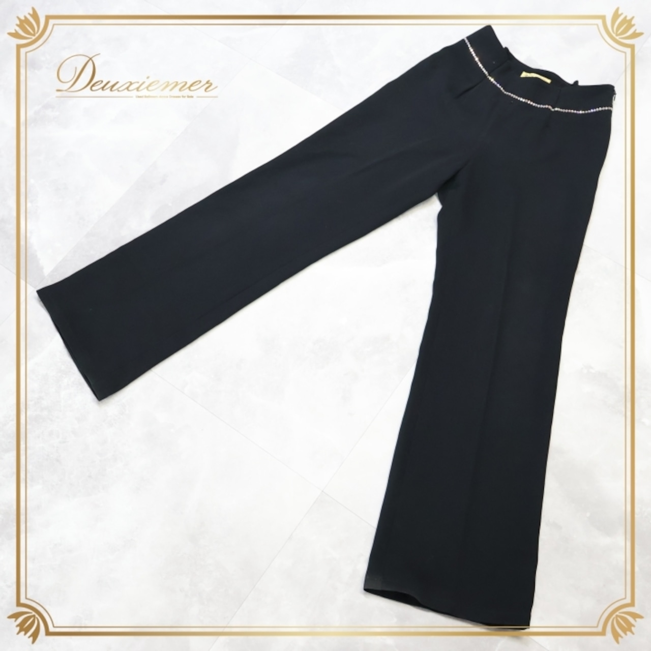社交ダンス 衣装 ズボン ブラック系 チャコット Chacott パンツ ボトムス シンプル ラインストーン レッスン 練習 キラキラ 日本製 上品 ファスナー シルバー系