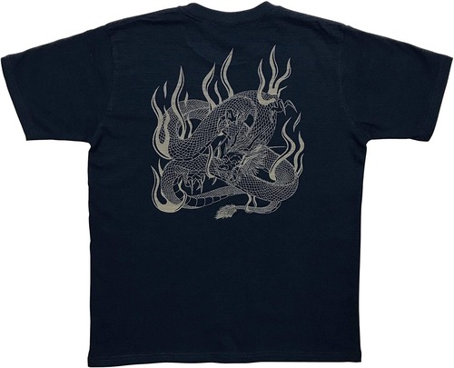[江戸てん]Tシャツ 6.8オンス 和柄 味のあるスラブ生地に抜染しました メンズ 龍　紺