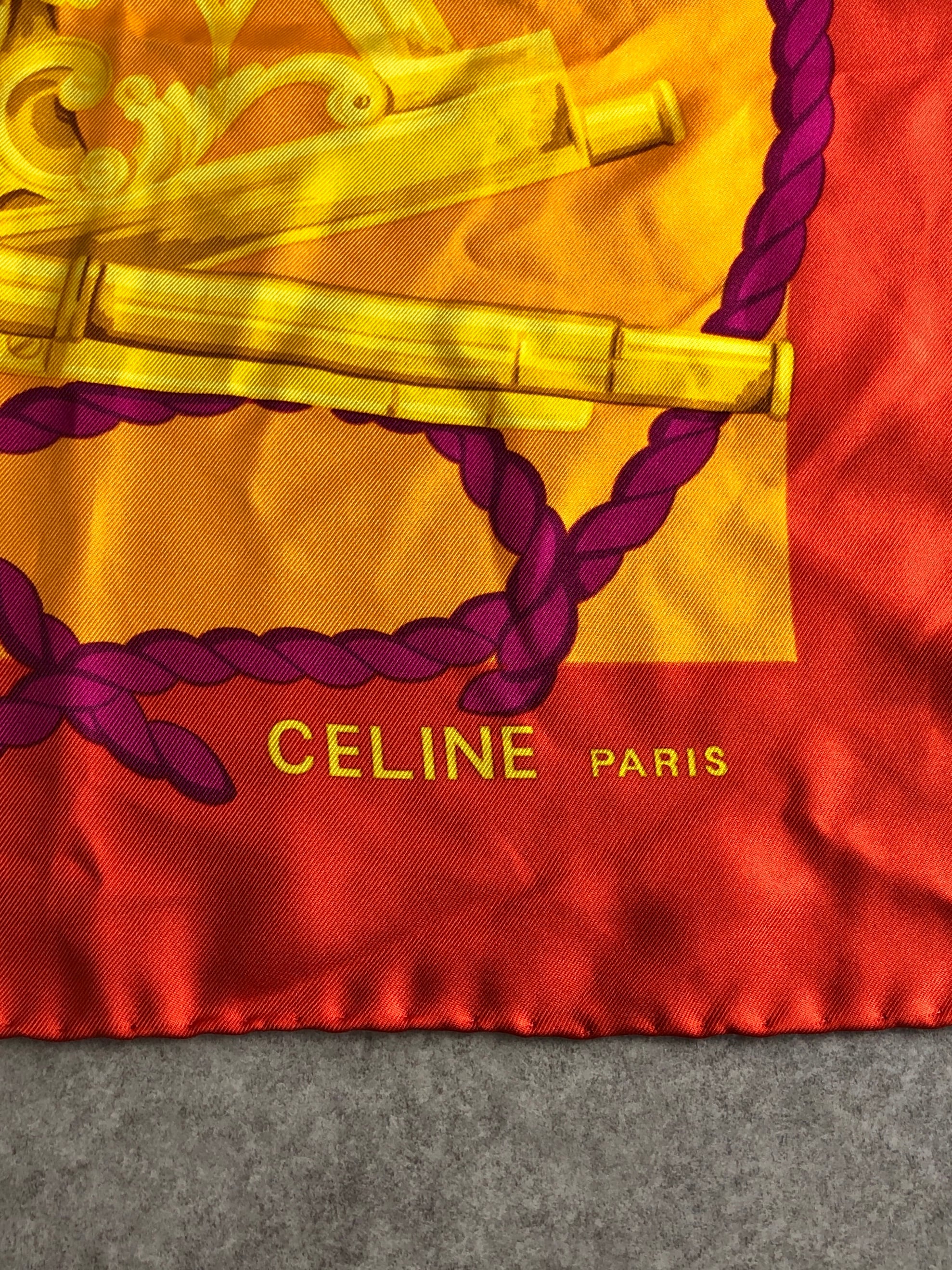 CELINE セリーヌ スカーフ オレンジ サークルロゴ シルク ツイスト