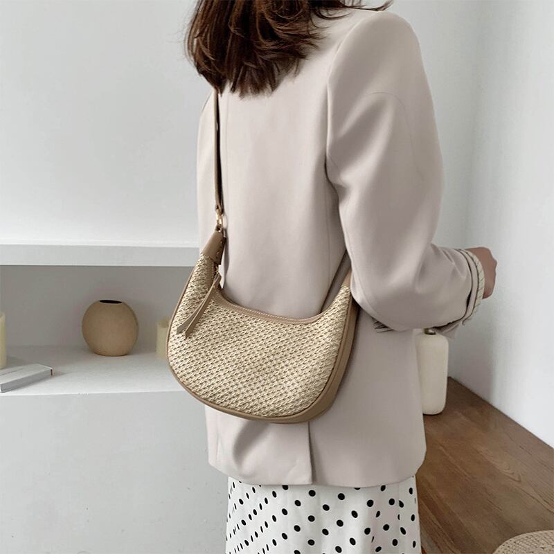 新しい小さなバッグ女性の2020年夏の新しいバージョンの野生のショルダーバッグネット赤いファッションブロードバンドわら脇の下のバッグ Tiancai_Wing_Bag8552301