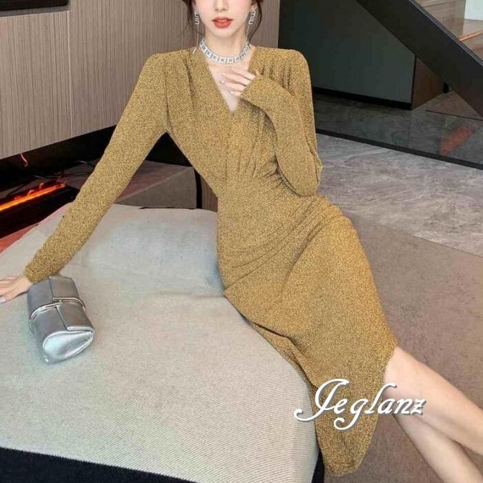 パーティ ドレス ワンピース カシュクール タイト 大人シック ( M8329)ζ