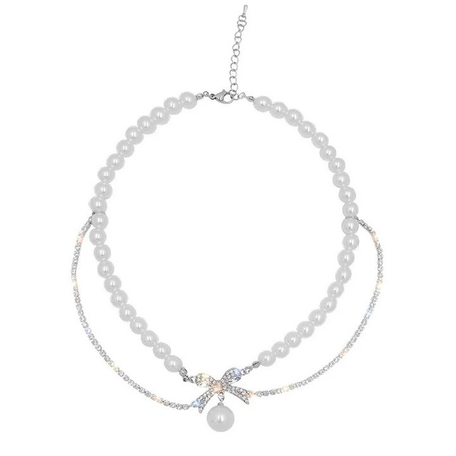 kirakira pearl ribbon necklace