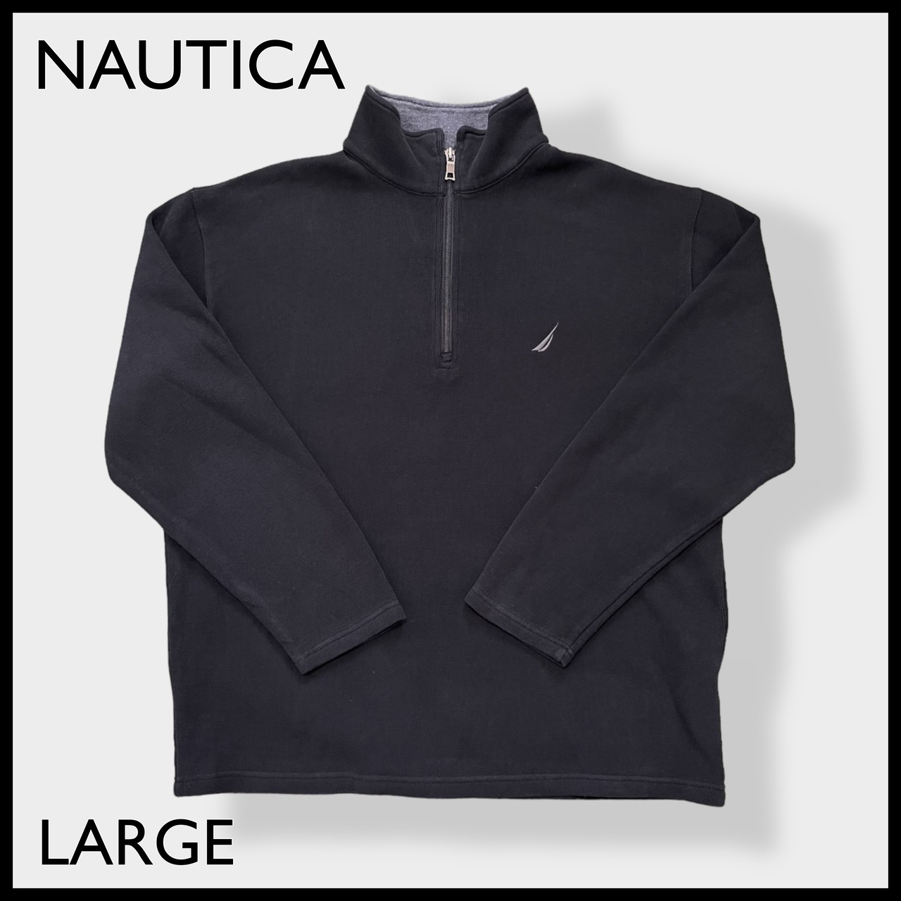 【NAUTICA】ハーフジップ スウェット プルオーバー 刺繍ロゴ ワンポイントロゴ バックロゴ LARGE ノーティカ 黒ボディ US古着