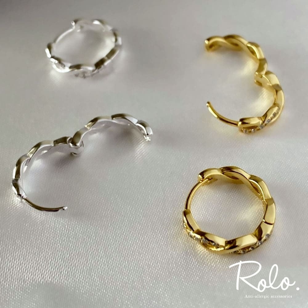 CZツイストフープピアス シルバー925 | Roloshop BASE店