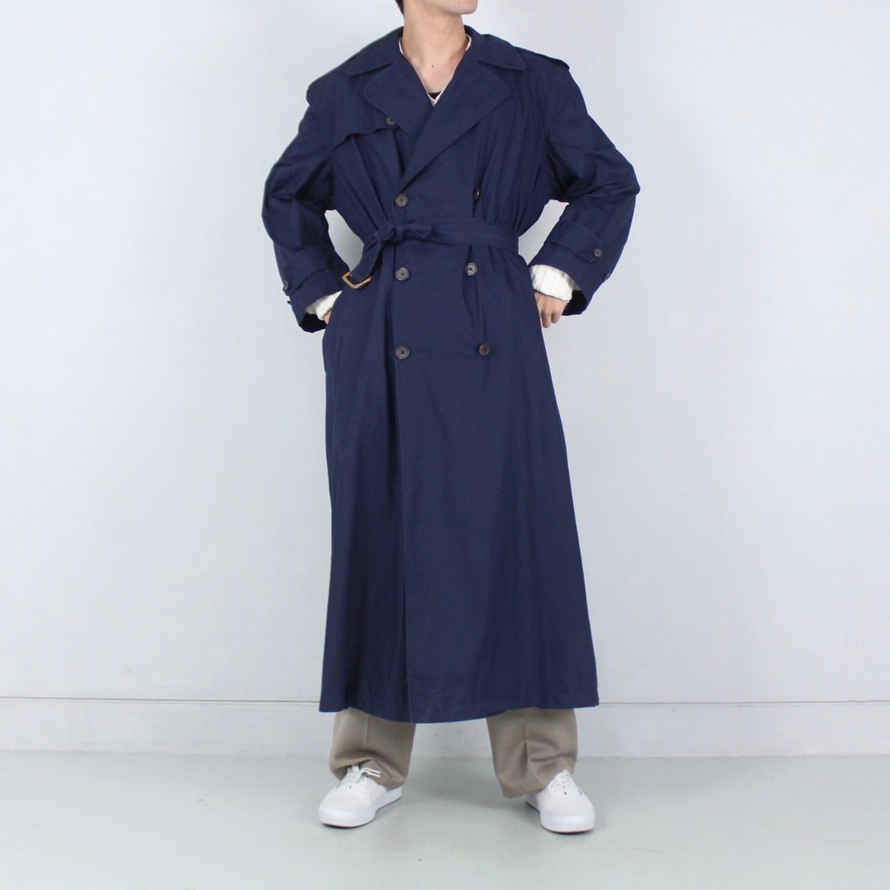 Ralph Lauren ネイビー ロングトレンチコート 薄手コットン【FF-4135