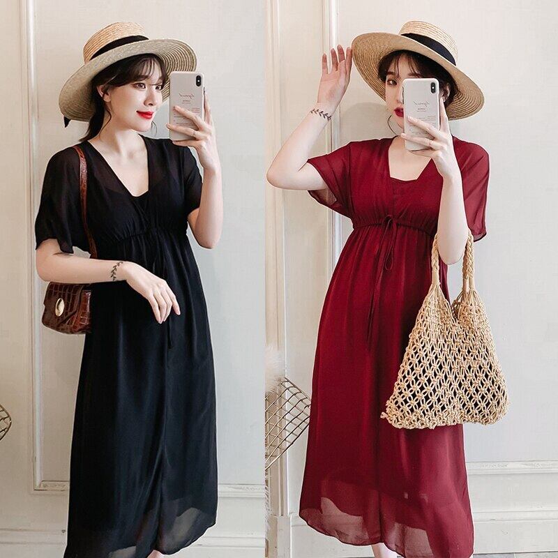 【新作】【送料無料】 2019夏マタニティドレス女性シフォンラージサイズドレス妊婦Aラインドレス 大きめサイズ サマー 夏物 AL expec399978003125