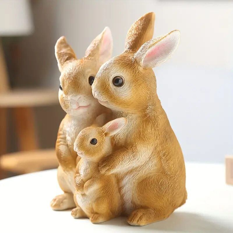 3匹のうさぎの親子 置物 オレンジ バニー 子ウサギ 親ウサギ うさぎ